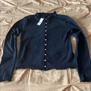 J Crew Perfect Rib Rhinestone Button Cardigan in Navy - size Small